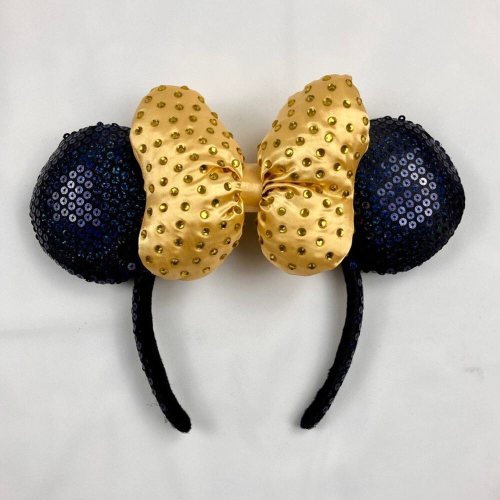 Disneyland Resort Navy Sequin & Yellow Rhinestone Bow Minnie Mouse Ear Headband